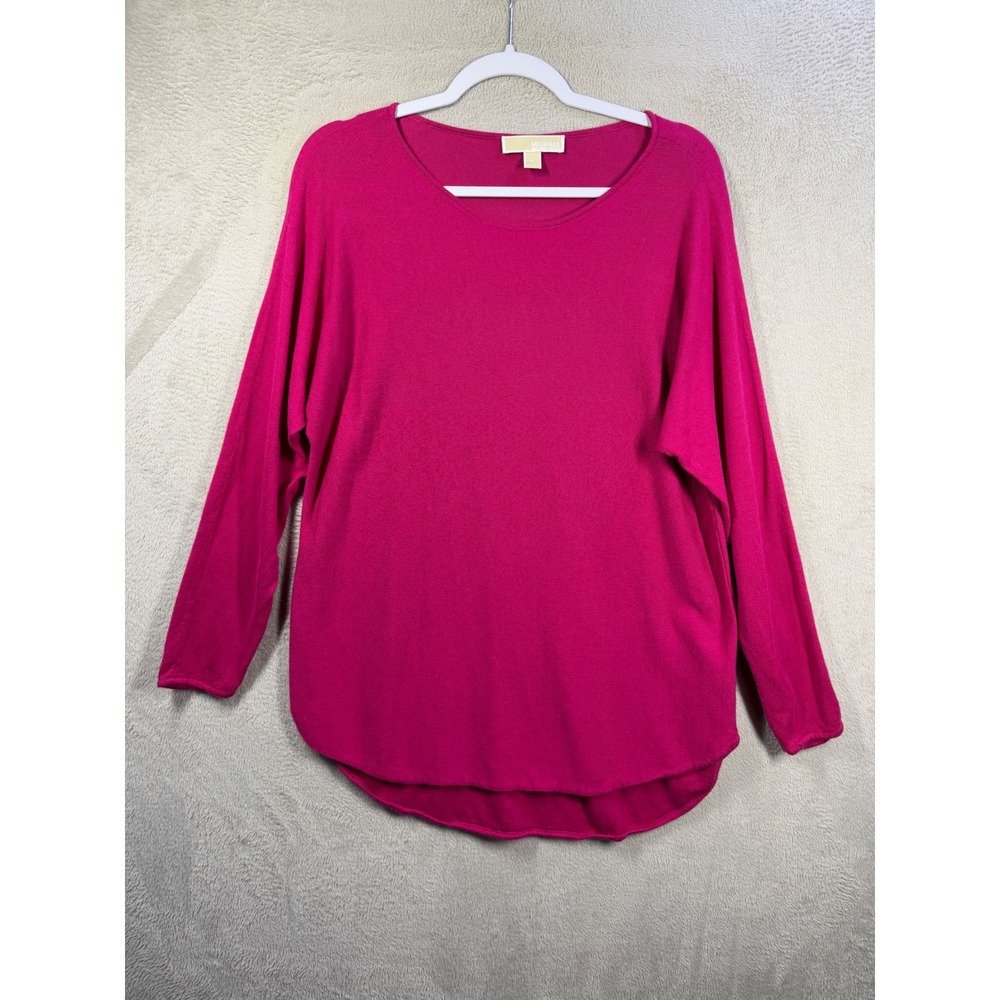 Michael Kors Top Women Large Pink Long Sleeve Dolman High Low Hem Knit 5424